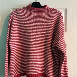 Anthropologie Mock Neck Red * White Striped Sweater, Medium